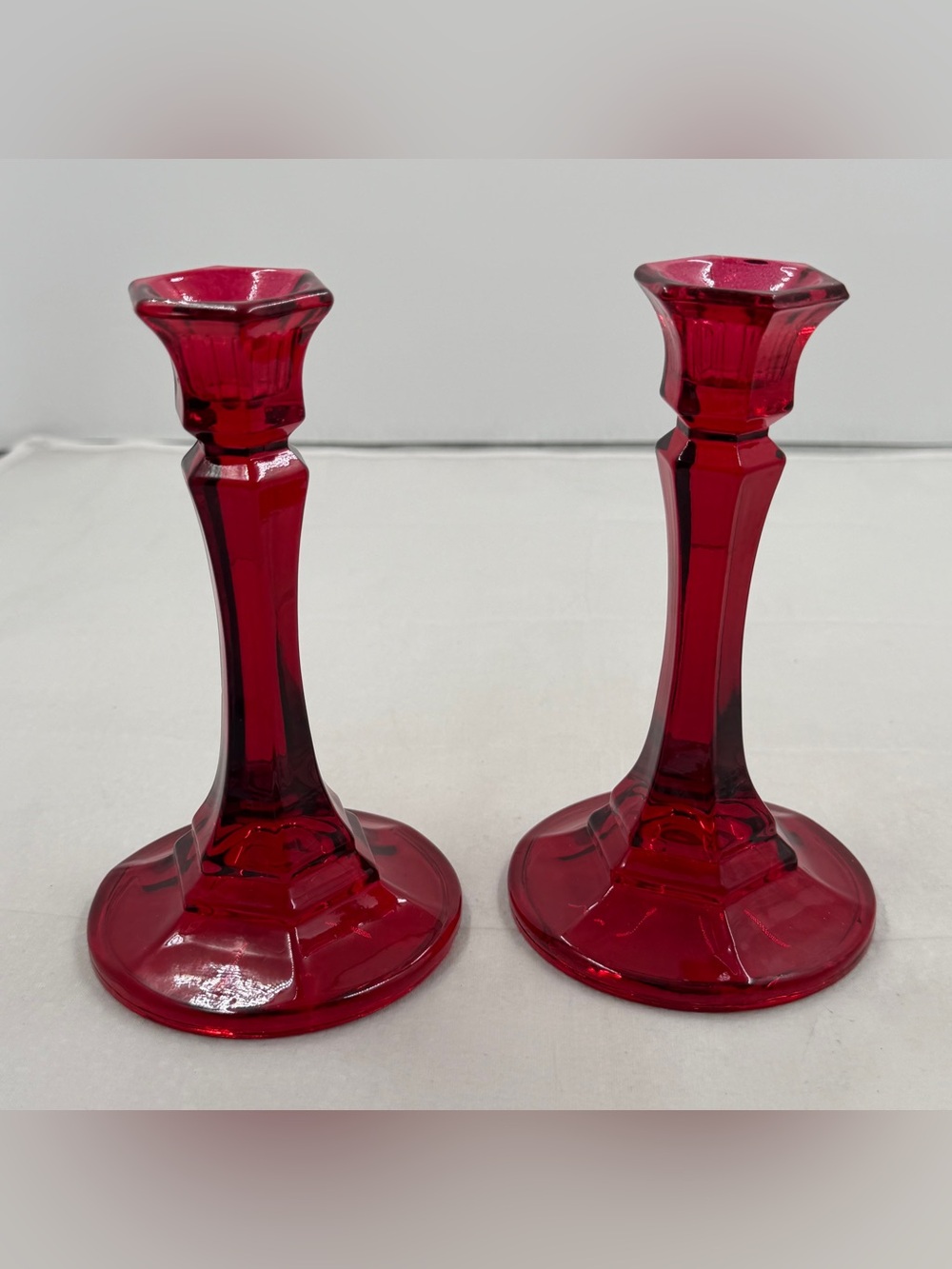 Vintage Indiana Red Glass Candlestick Holders - Pair - Picture 6 of 6